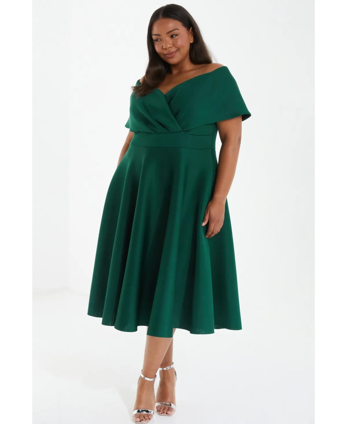 Scuba Bardot Skater Midi Dress