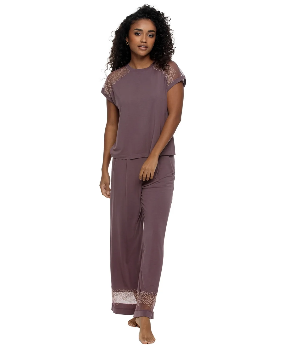Esme Lace Wide Leg Top and Pants, 2-Piece Set by Felina