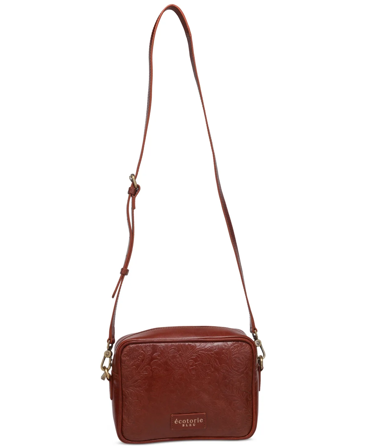 Knoxville Floral-Embossed Adjustable Leather Crossbody Bag by Ecotorie