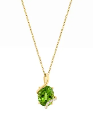 Peridot Diamond Pendant Necklace Cocktail Ring in 14k Yellow Gold
