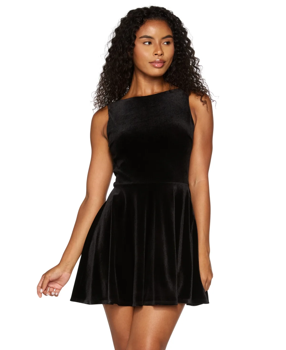 Open-Back Boat-Neck Velvet Dress by B Darlin