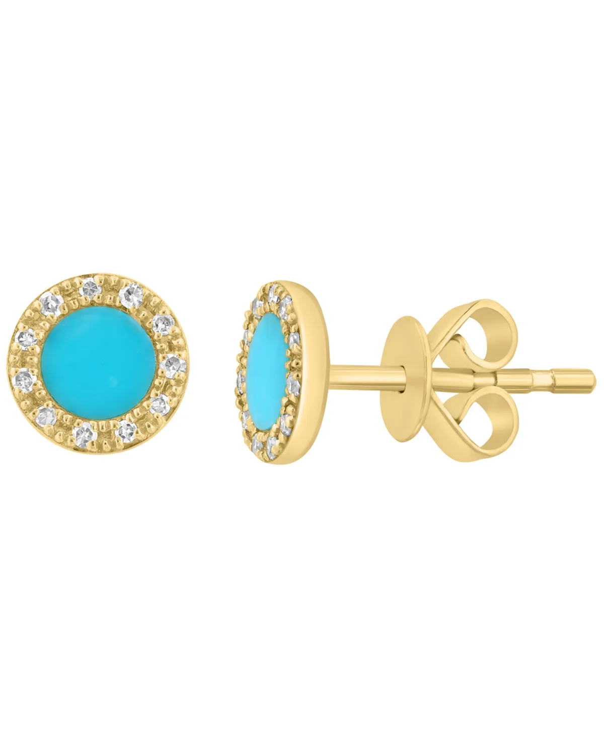 Turquoise and Diamond Stud Earrings (1/20 ct. t.w.) in 14k Yellow Gold by Effy Collection