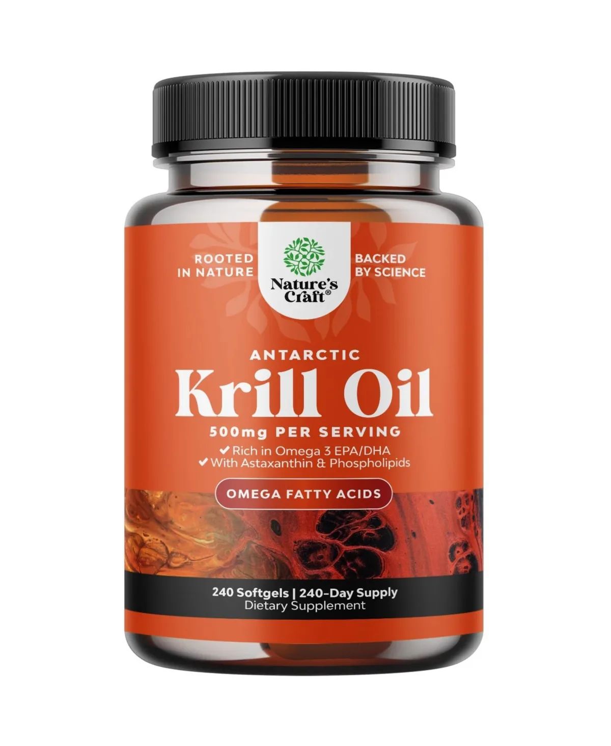 Antarctic Krill Oil Softgels with Omega3 Epa Dha and Astaxanthin 500mg Per Serving 240 Count by Natures Craft