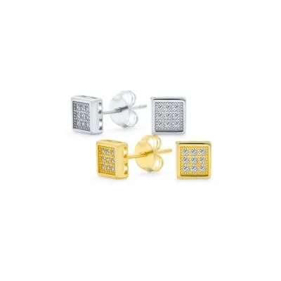 Square Micro Pave Cz Stud Earrings Gold Plated Sterling Silver 2 Set 5mm by Bling Jewelry