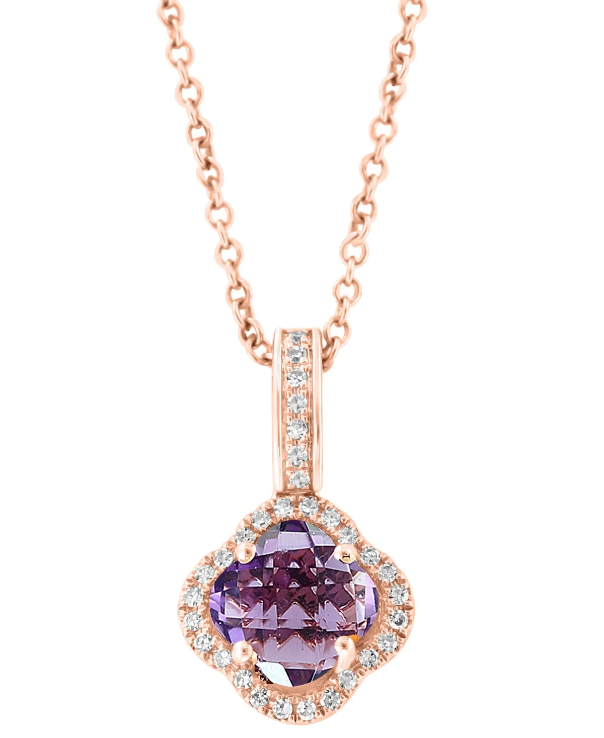 Diamond (1/10 ct. t.w.) and Pink Amethyst (1-1/10 ct. t.w.) Pendant in 14k Rose Gold by Effy Collection