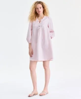 100 Linen Embellished Split Neck Dress by Charter Club