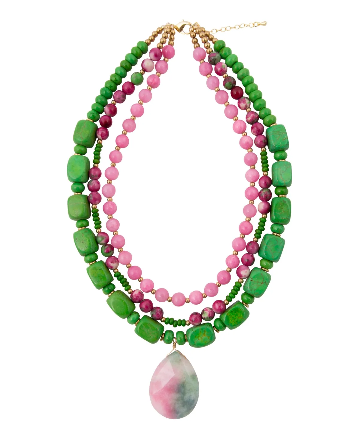 Multi-Stone Gold-Tone Cactus Bloom Statement Layered Necklace by Barse
