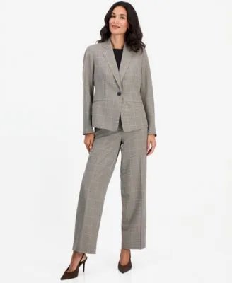 Plaid Wide Leg Jacket Pants 2 Piece Set