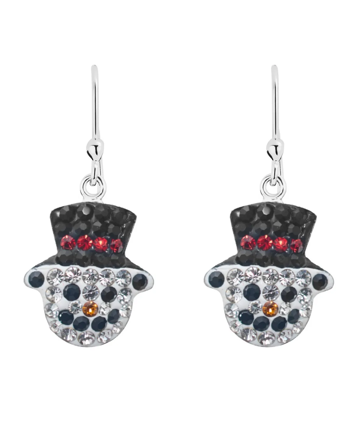 Pave Crystal Snowman Wire Drop Earrings Set in Sterling Silver