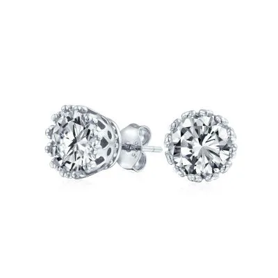 Solitaire Round Cubic Zirconia Crown Basket Set Cz Stud Earrings Gold Plated Sterling Silver by Bling Jewelry