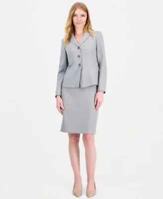 Melange Slim Fit Peak Lapel 3 Button Blazer Skirt 2 Piece Set by Le Suit
