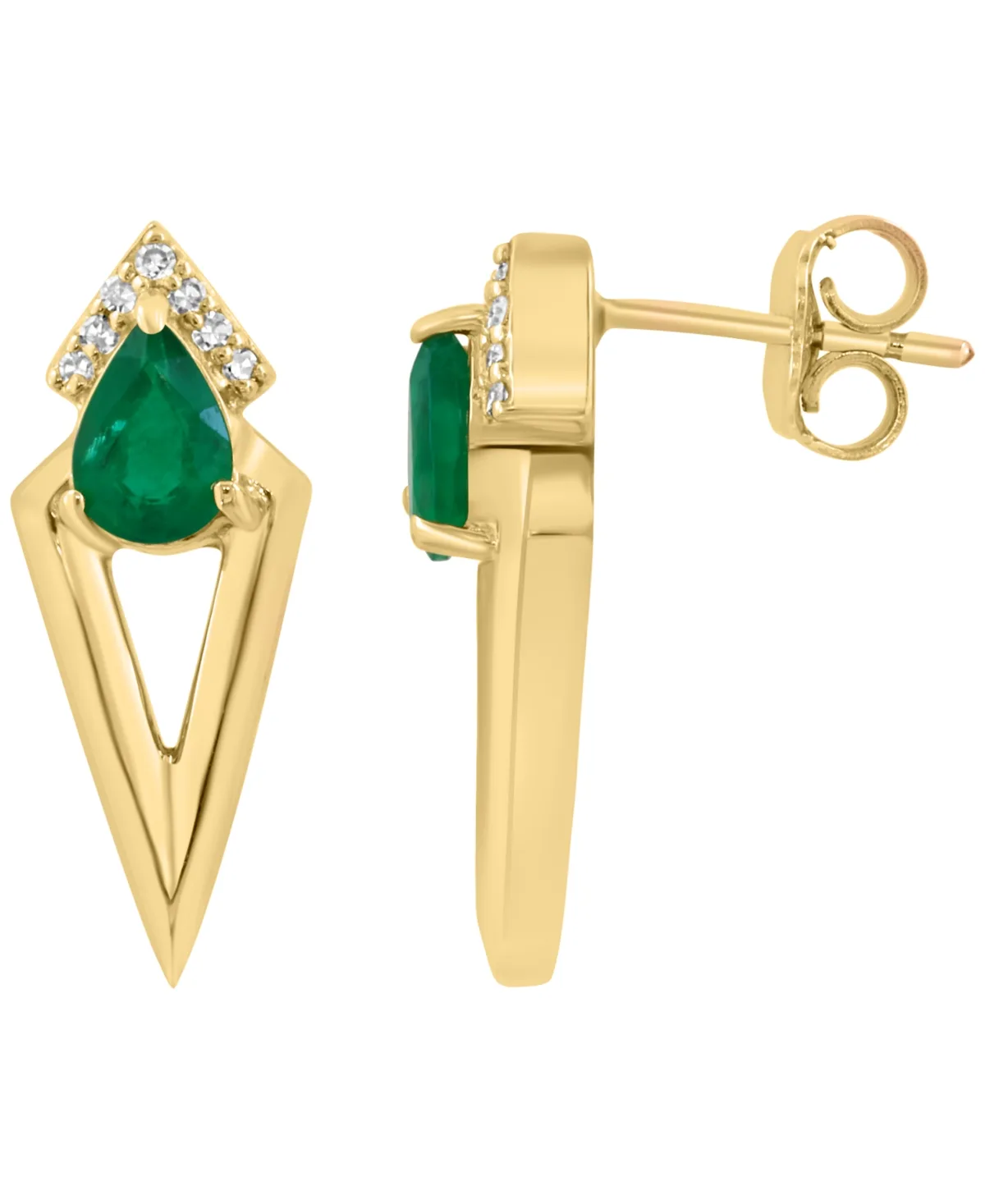 Diamond (1/20 ct. t.w.) and Emerald (3/4 ct. t.w.) Stud Earrings in 14k Yellow Gold by Effy Collection
