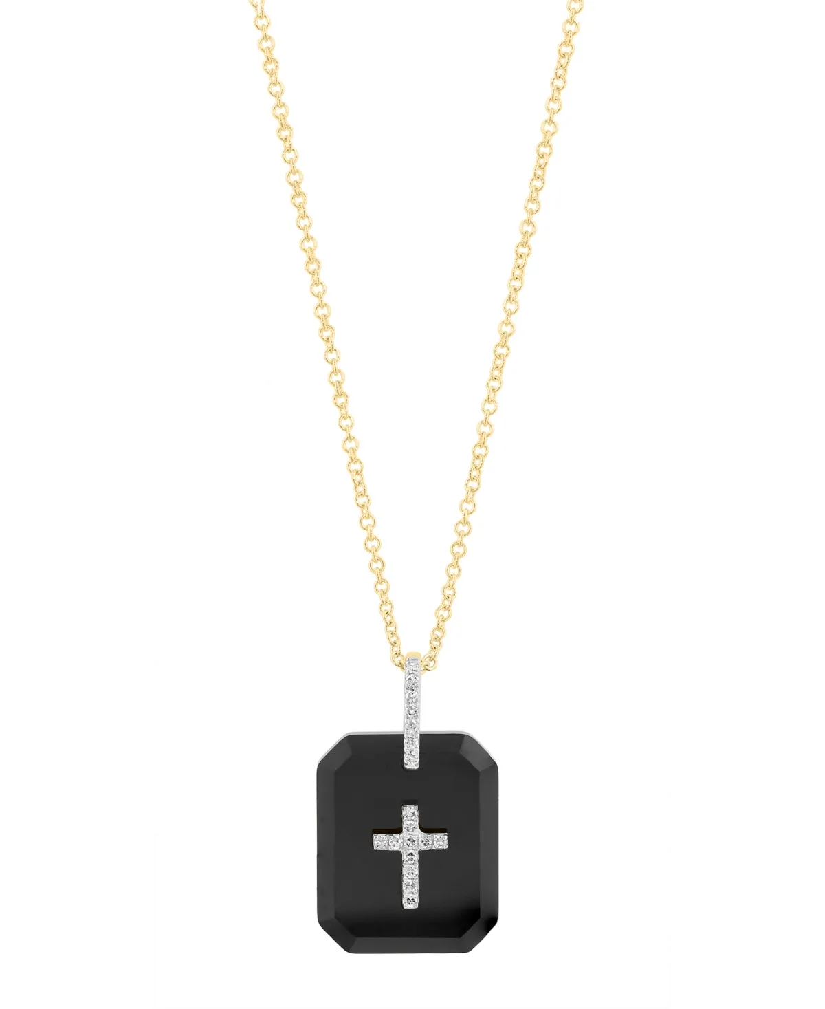Onyx and Diamond Cross Pendant Necklace (1/20 ct. t.w.) in 14k Yellow Gold by Effy Collection