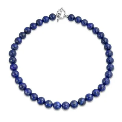 Plain Simple Classic Dark Blue Natural Lapis Lazuli Round 10mm Bead Strand Necklace Silver Plated Clasp by Bling Jewelry