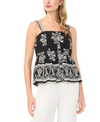 Printed Cotton Babydoll Top Wide Leg Pull on Pants by CeCe
