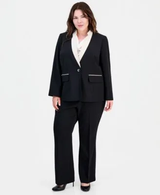 Contrast Collar One Button Blazer High Rise Bootcut Pants by Kasper