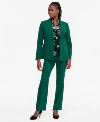 Funnel Neck Cap Sleeve Blouse Stretch Crepe Blazer Slim Fit Trousers by Kasper