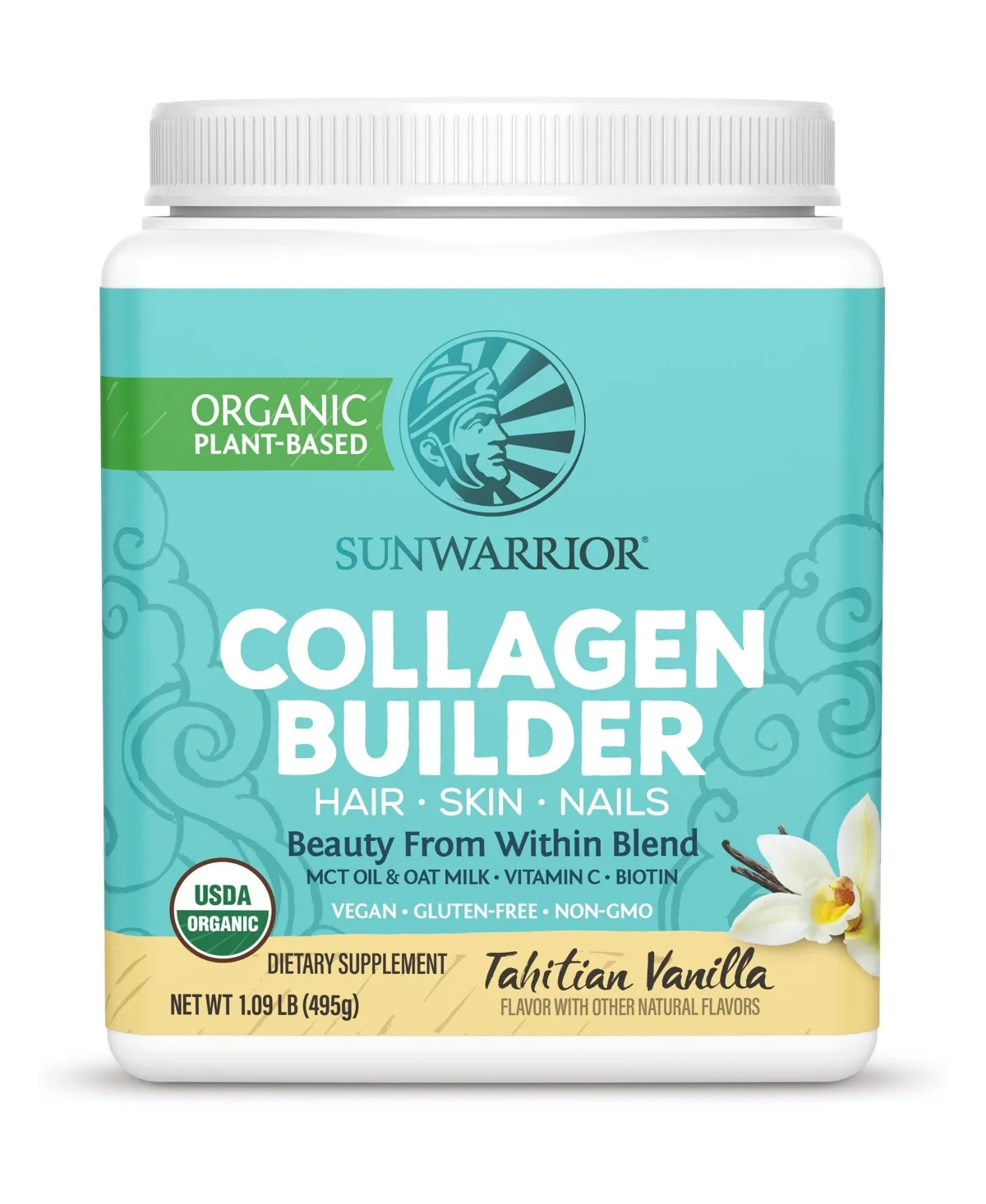 Collagen Building Protein Peptides Powder, Tahitian Vanilla Flavor, 495 Gram by Sunwarrior