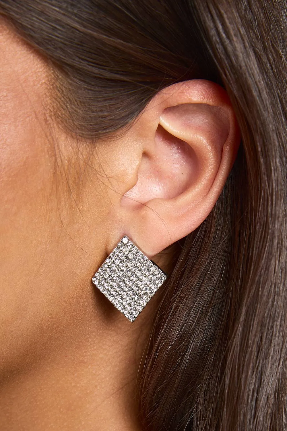 Diamante Square Statement Stud Earrings by boohoo