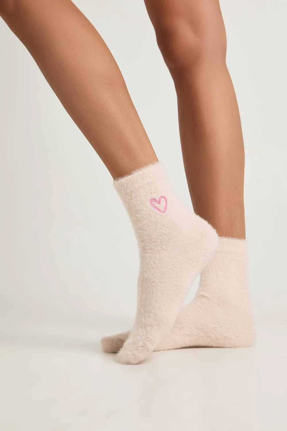 Embroidered Heart Detail Fluffy Socks by boohoo