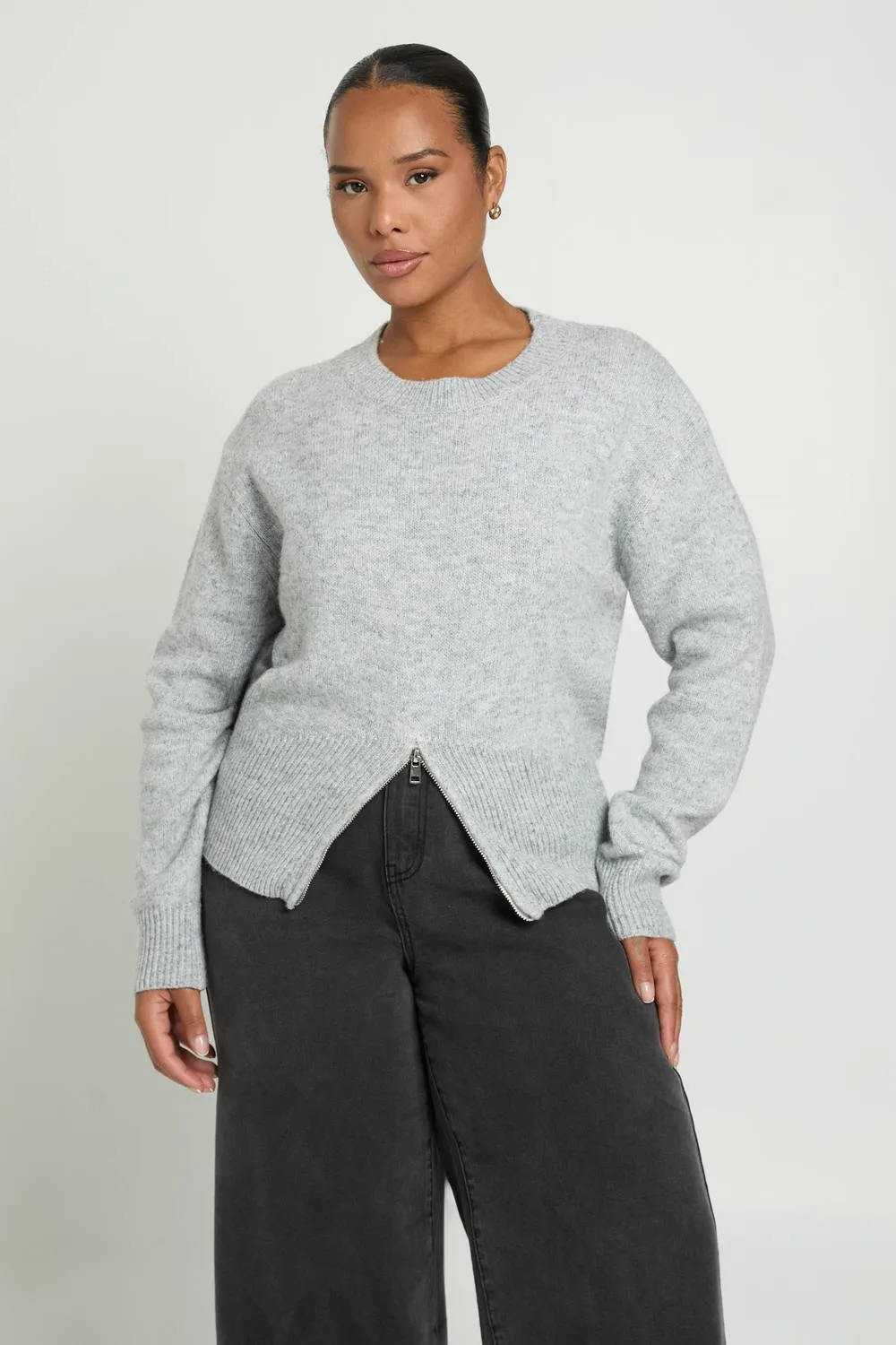 Zip Hem Cinched Waist Knitted Jumper by boohoo