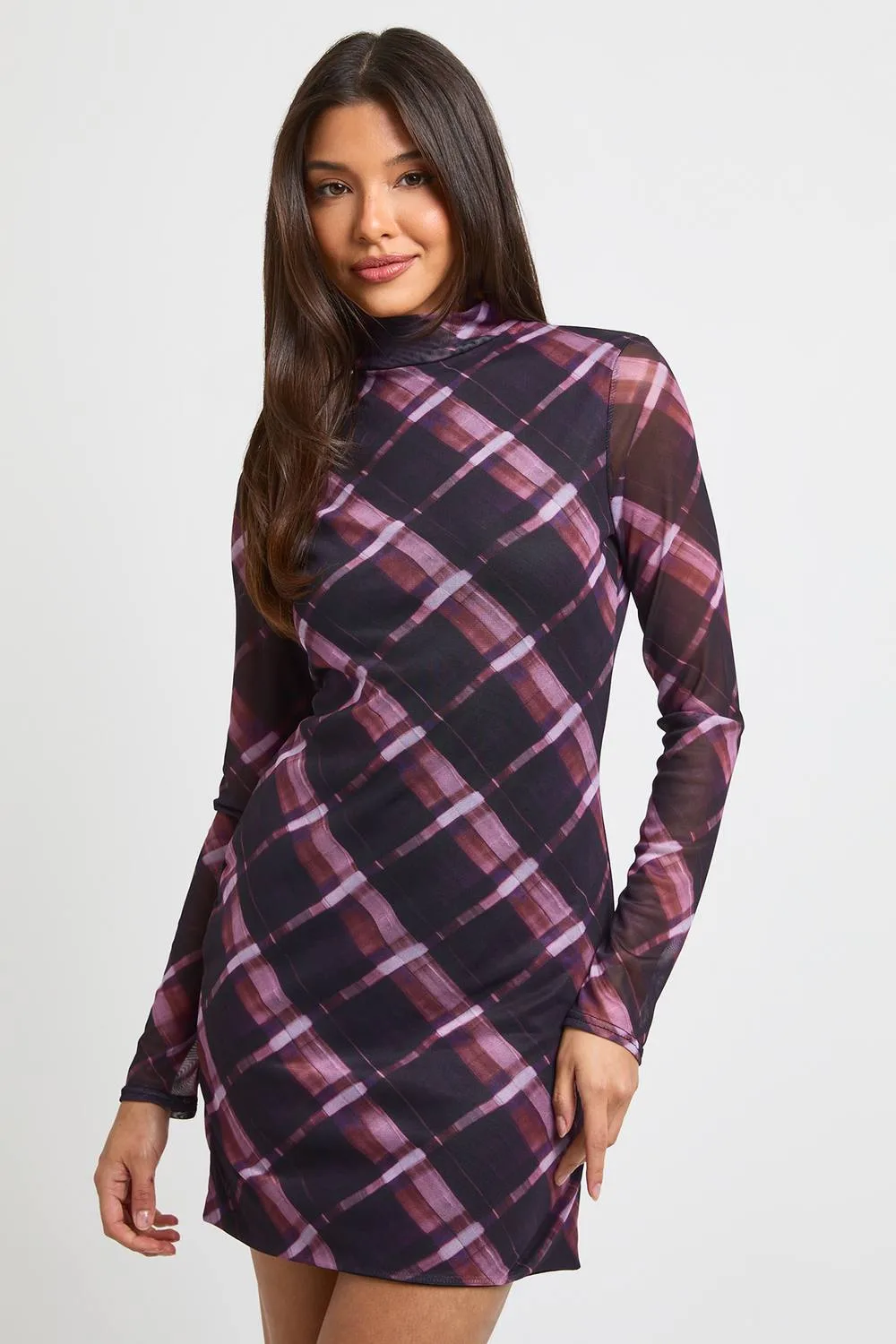 Checked High Neck Split Side Mini Dress by boohoo