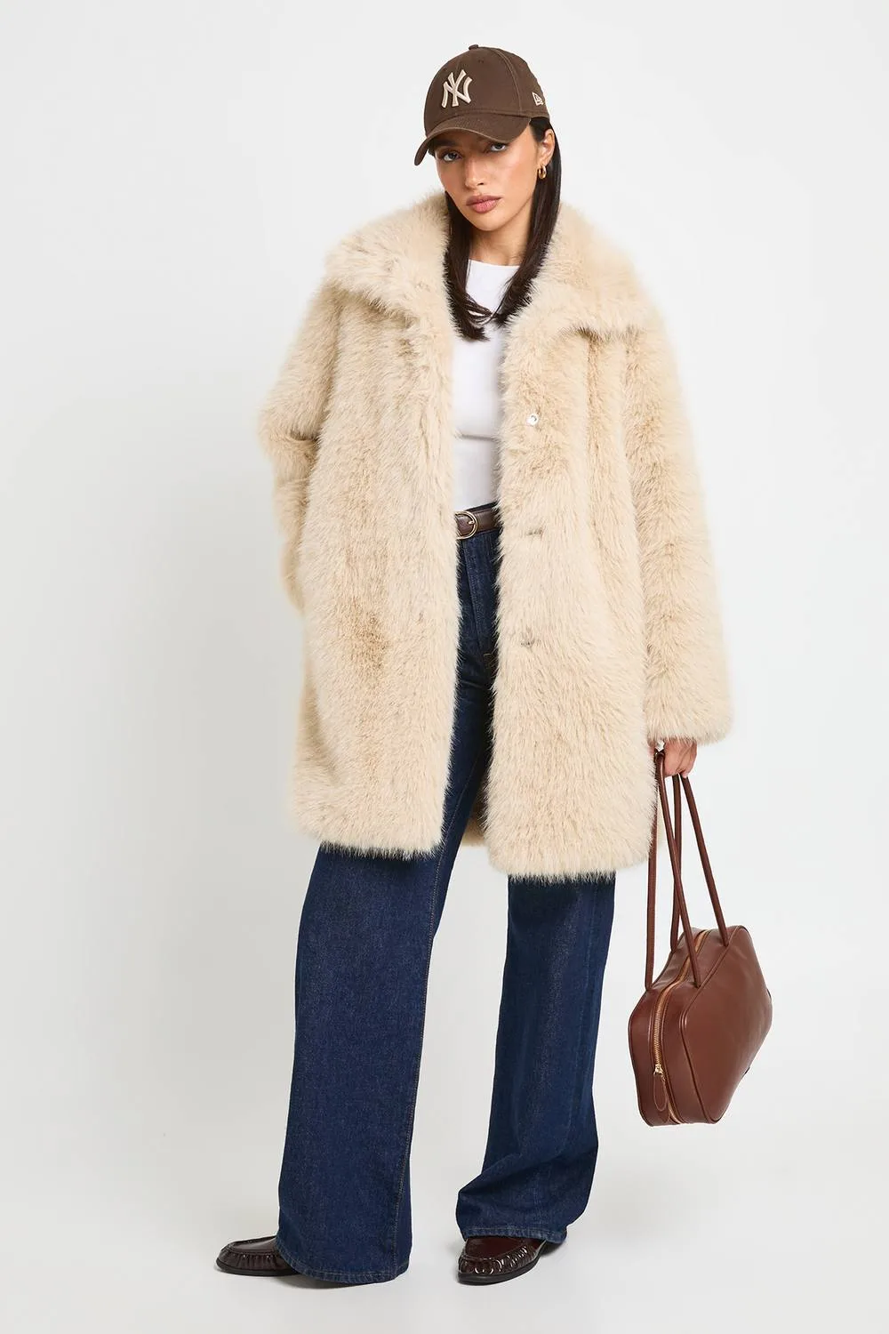 High Neck Luxe Textured Faux Fur Coat