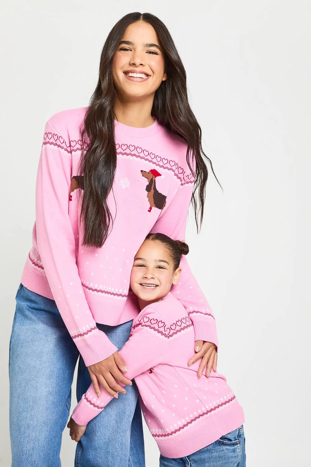 Matching Sausage Dog Snow Print Mini Me Christmas Jumper by boohoo