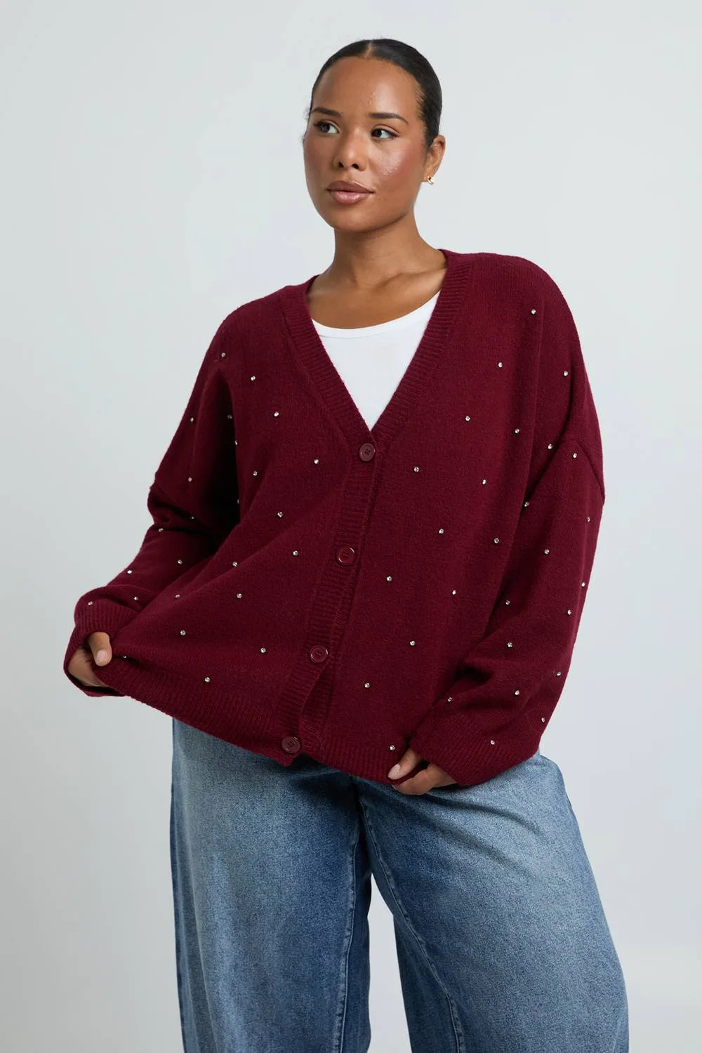 Super Soft Diamante Knitted Cardigan by boohoo