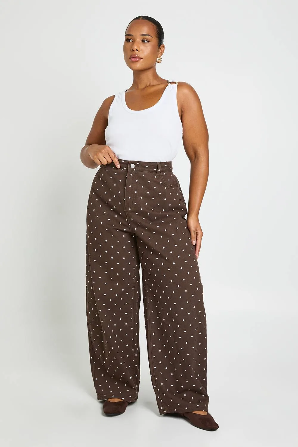High Waist Polka Dot Barrel Jean by boohoo