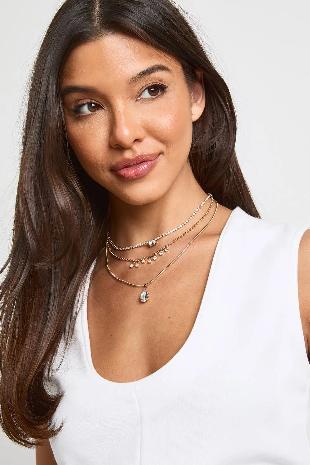 Diamante Triple Layered Statement Necklace by boohoo