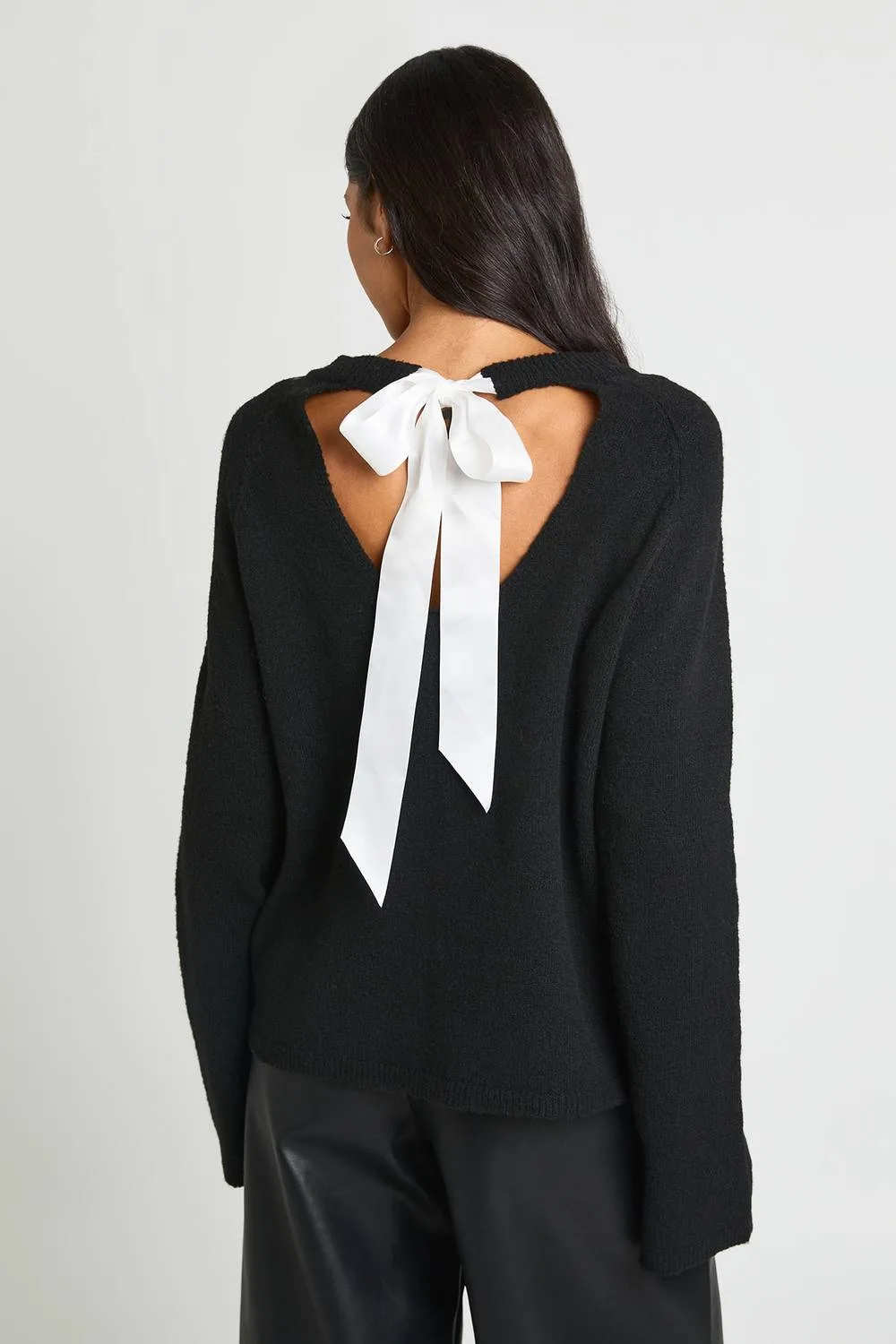 Bow Detail Oversized Knitted Jumper by boohoo
