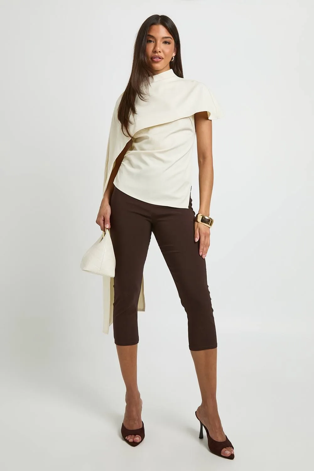 High Neck Cape Overlay Top with Drape by boohoo