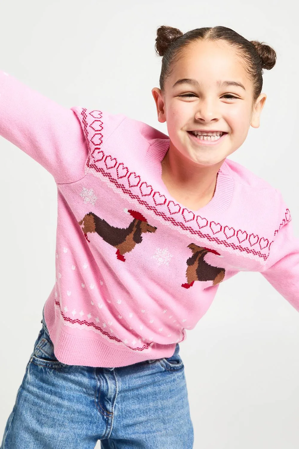 Matching Sausage Dog Snow Print Mini Me Christmas Jumper by boohoo