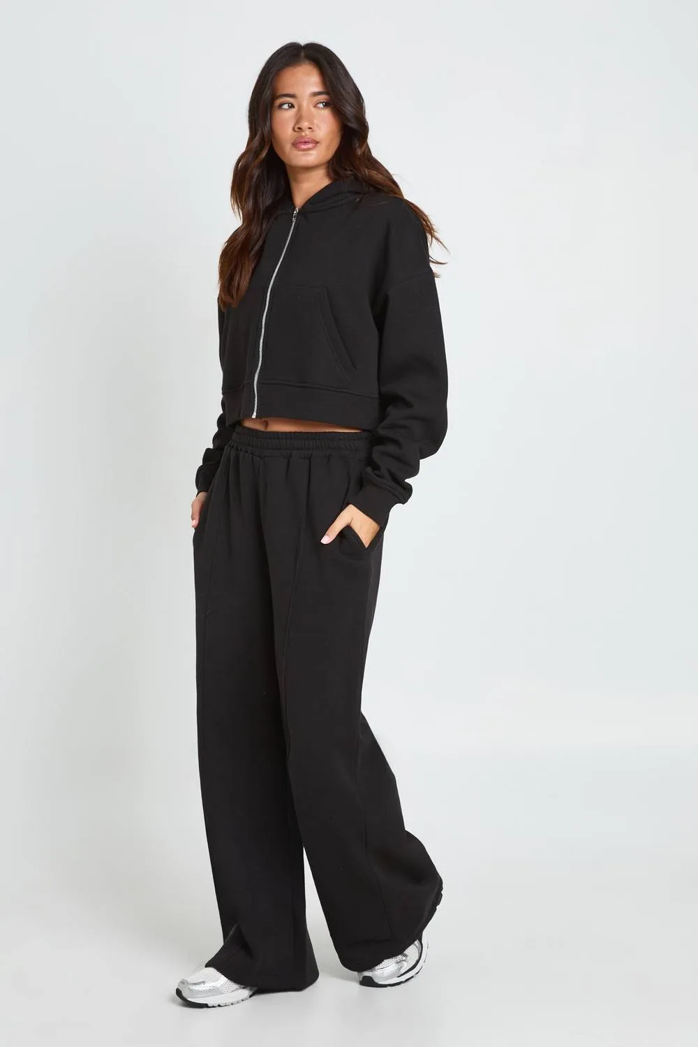 Boxy Crop Zip Through & Straight Leg Jogger Tracksuit by boohoo