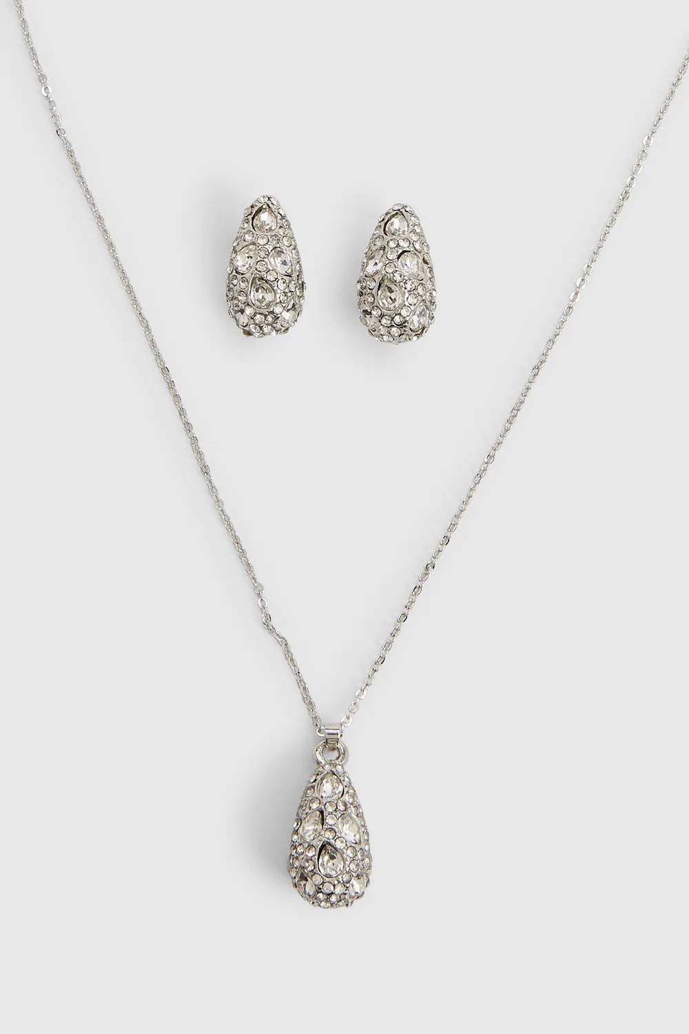 Diamante Teardrops Earrings & Necklace Set by boohoo