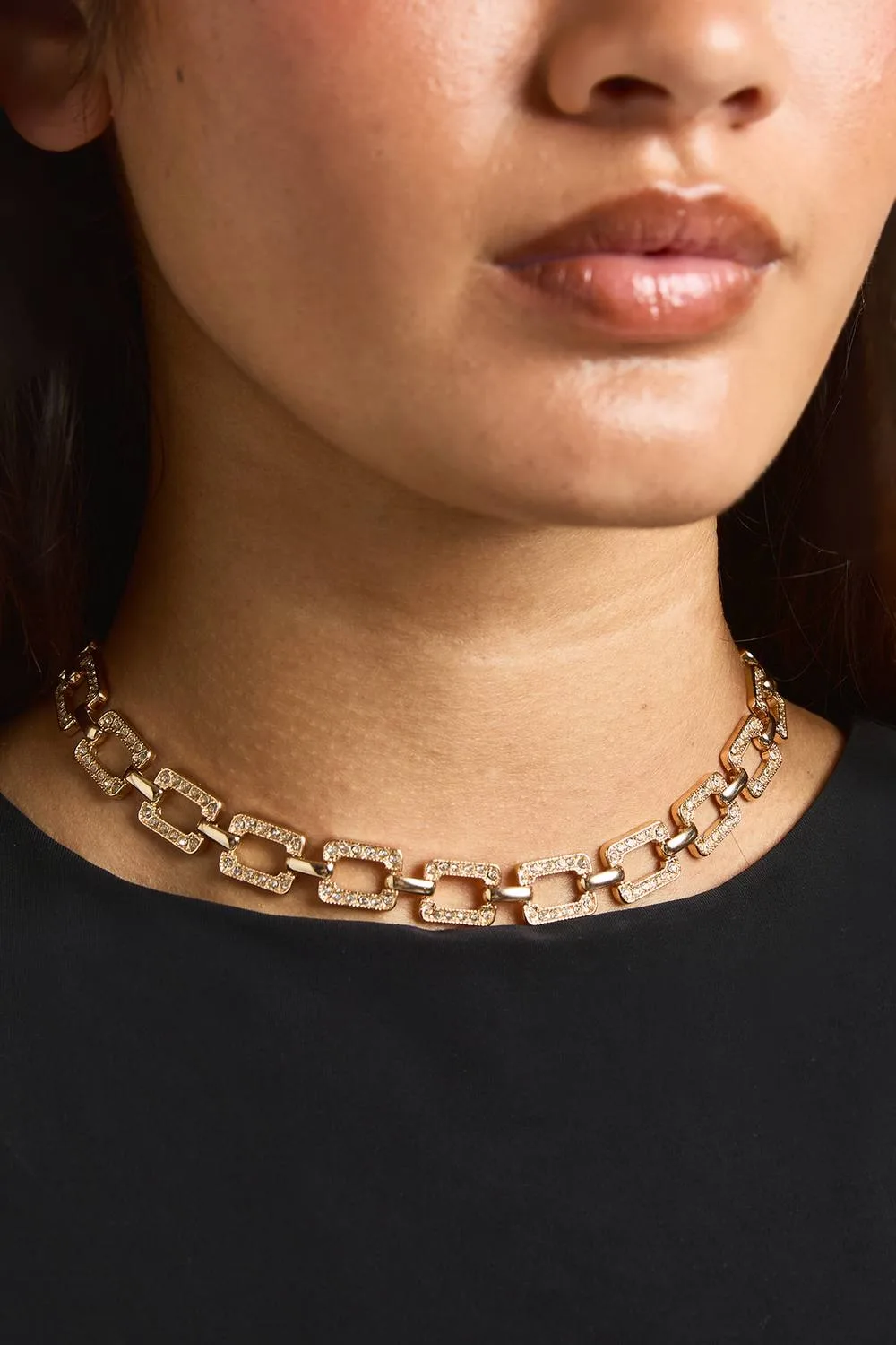 Diamante Linked Chain Statement Necklace by boohoo