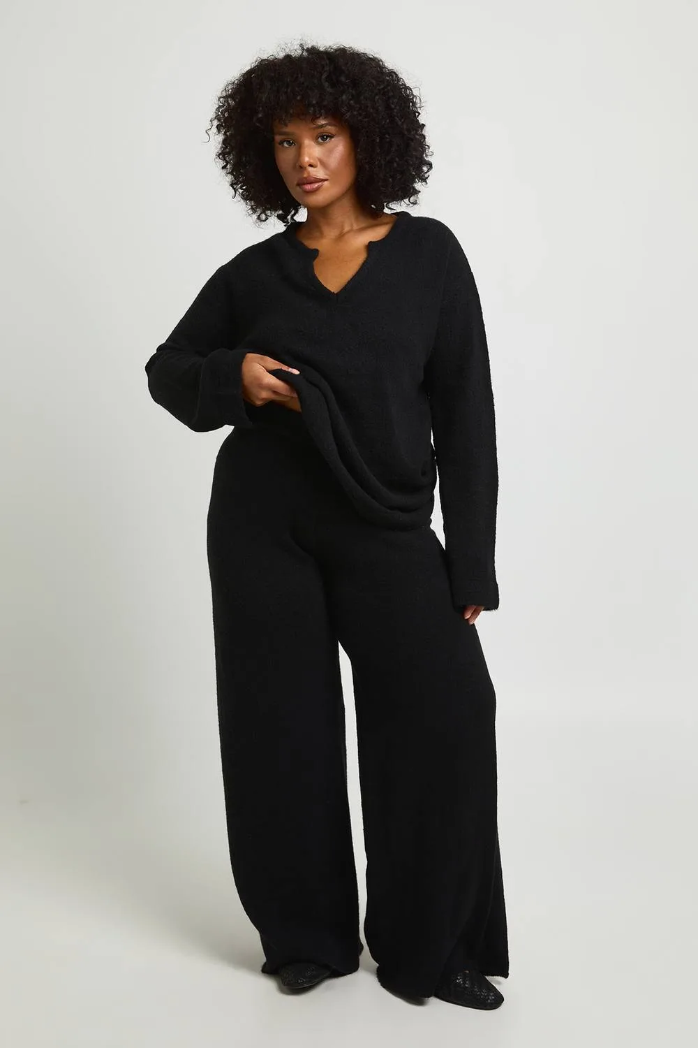 V Neck Detail Jumper & Wide Leg Trouser Co-Ord by boohoo