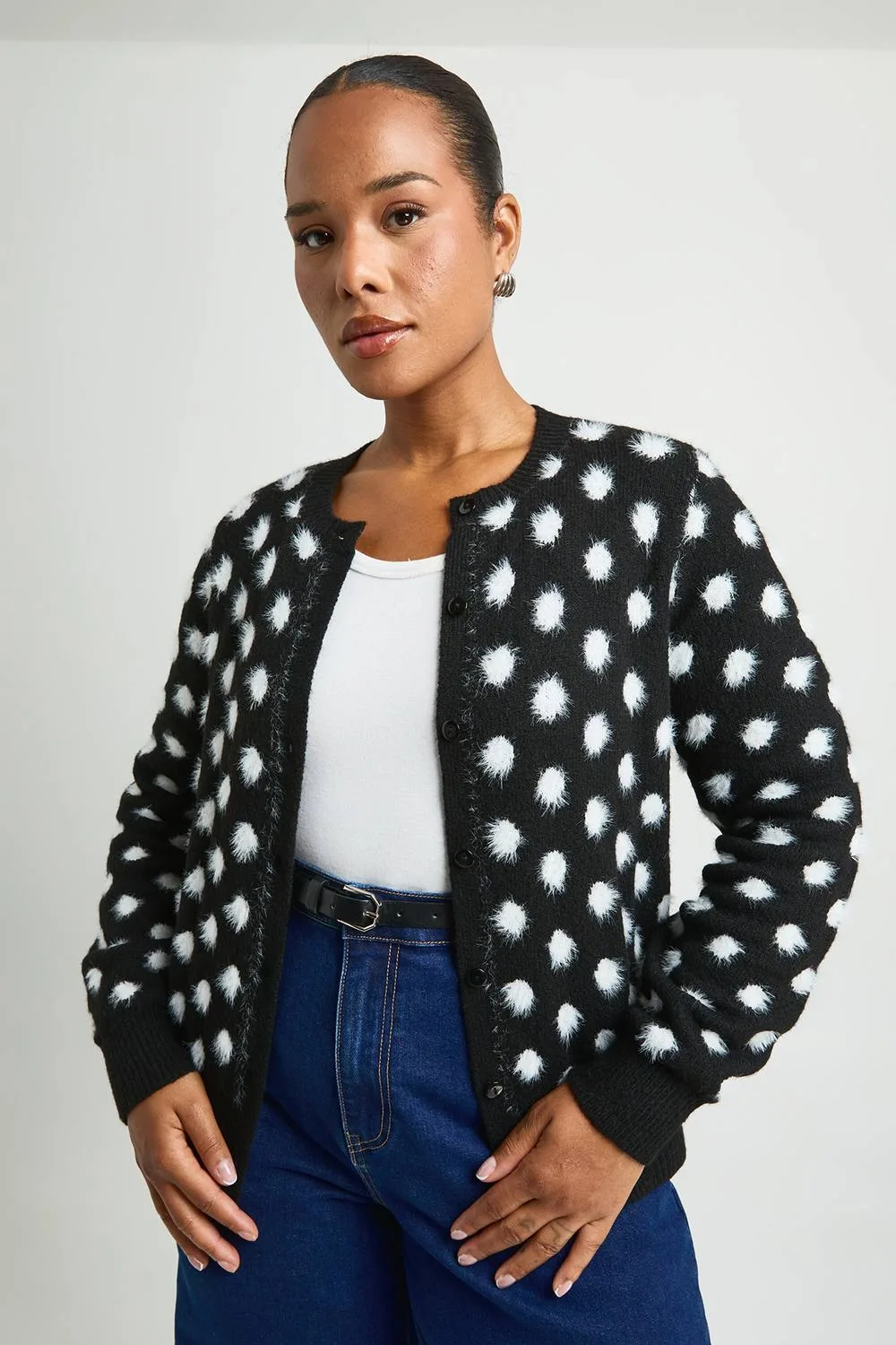 Brushed Knit Polka Dot Cardigan by boohoo