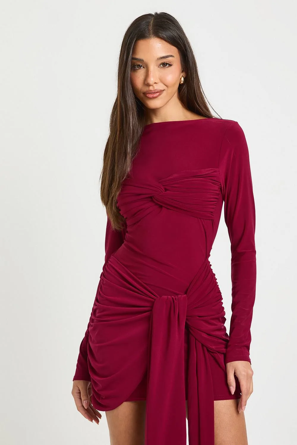 Ruched Twist Detail Mini Dress