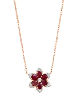 Ruby Diamond Pendant Necklace Ring in 14k Rose Gold by Effy Collection