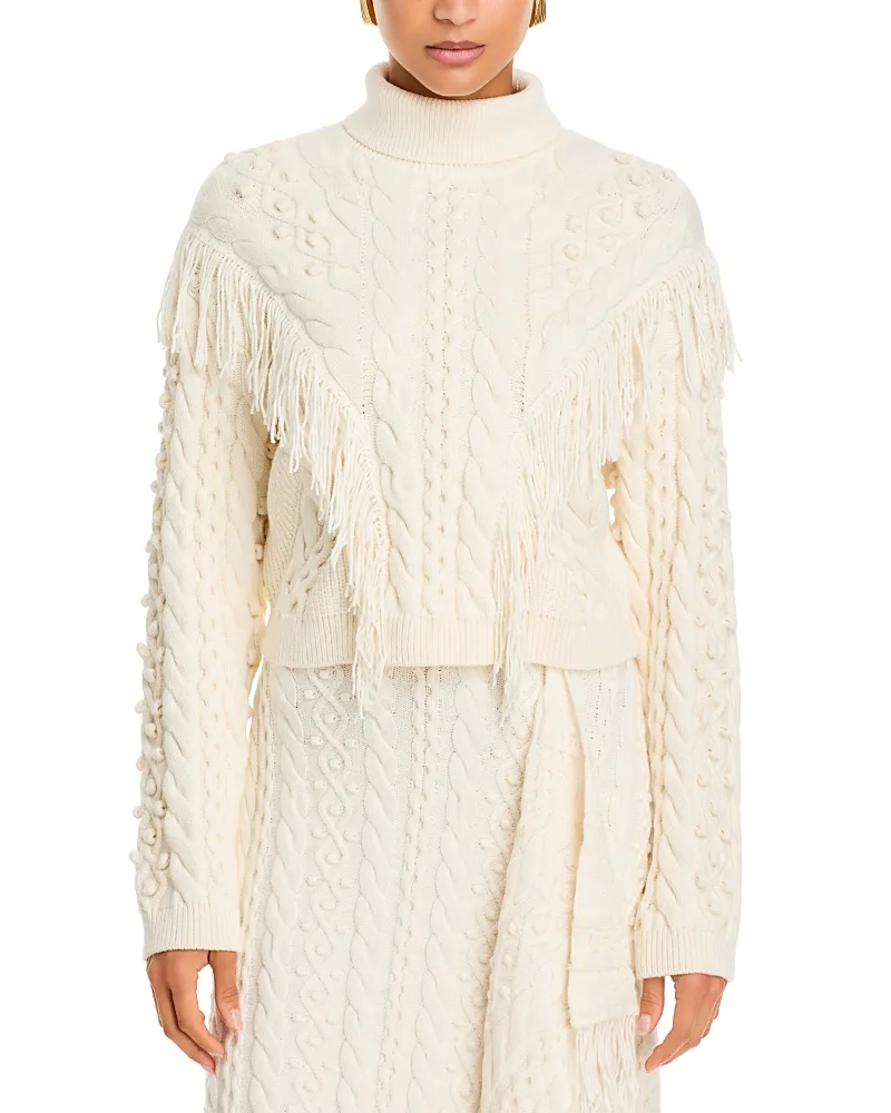 Callista Cotton Blend Fringed Cable Knit Sweater