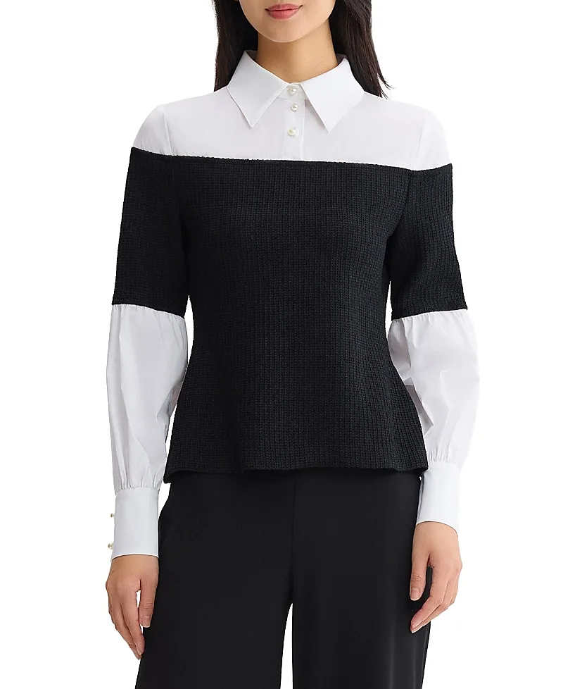 Ming Wang x Anna Marie Bedazzled Mixed-Media Top by Ming Wang
