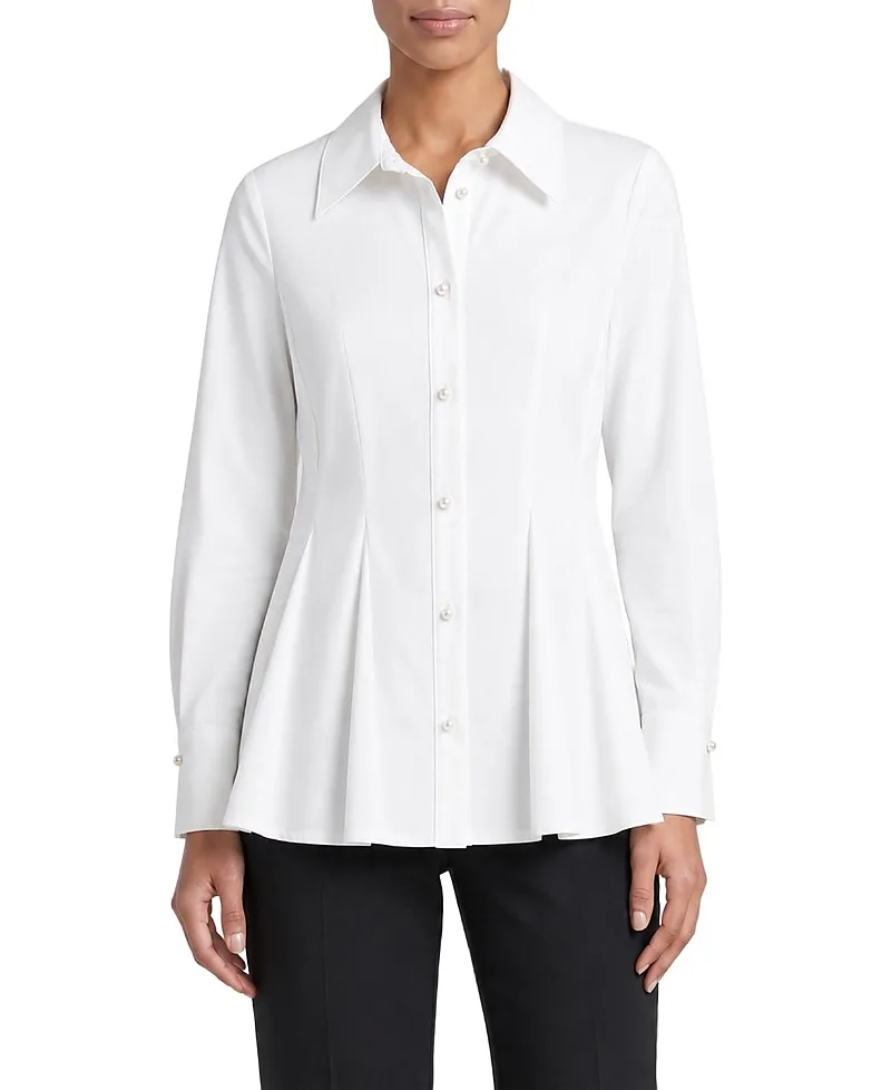 Ming Wang x Anna Marie Peplum Stretch Cotton Blouse by Ming Wang