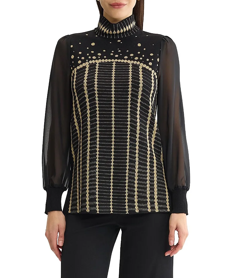 Chiffon Sleeve Lurex Soft Knit Tunic by Ming Wang