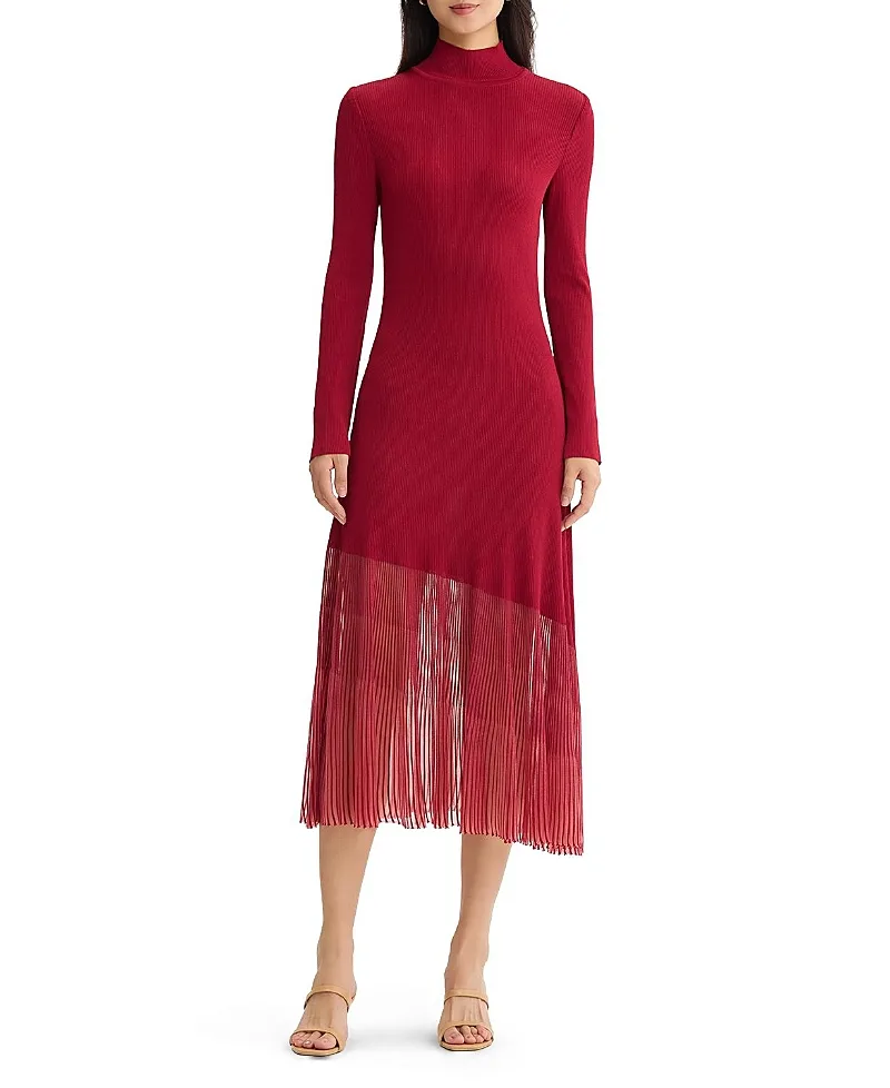 A-Line Sheer Hem Ribbed Knit Maxi Dress