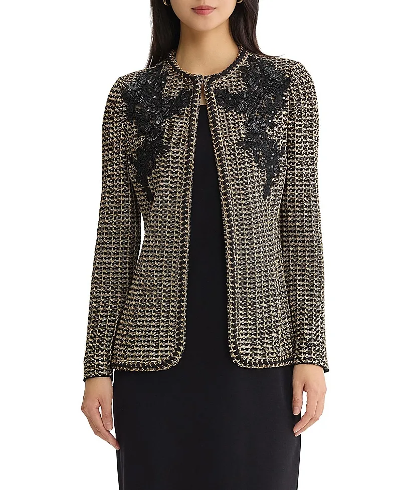 Tailored Lace Applique Lurex Tweed Knit Jacket