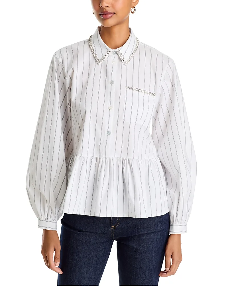 Nyomi Striped Peplum Top by Cinq a Sept