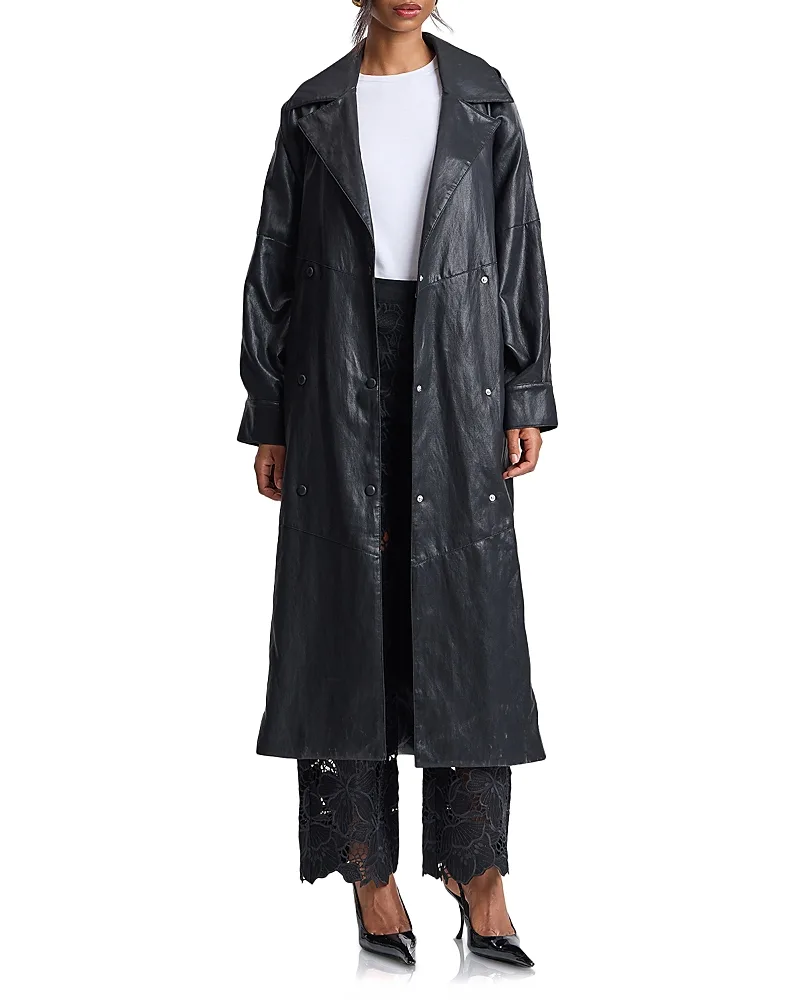 Faux Leather Belted Coat