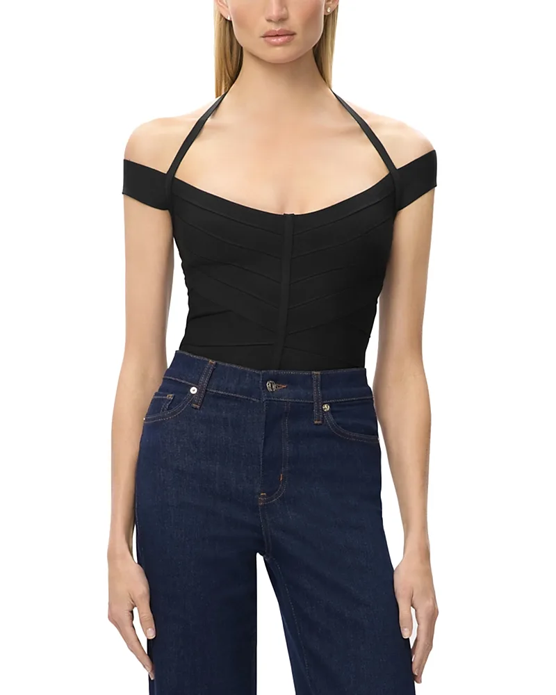 The Diane Off-the-Shoulder Halter Bandage Top by Herve Leger
